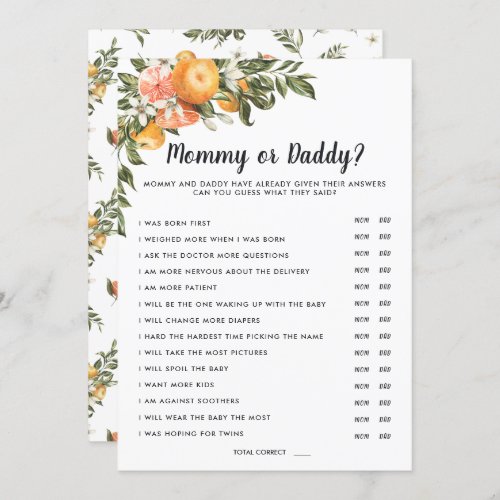 In Bloom Baby Shower  Mommy or Daddy Game Invitation