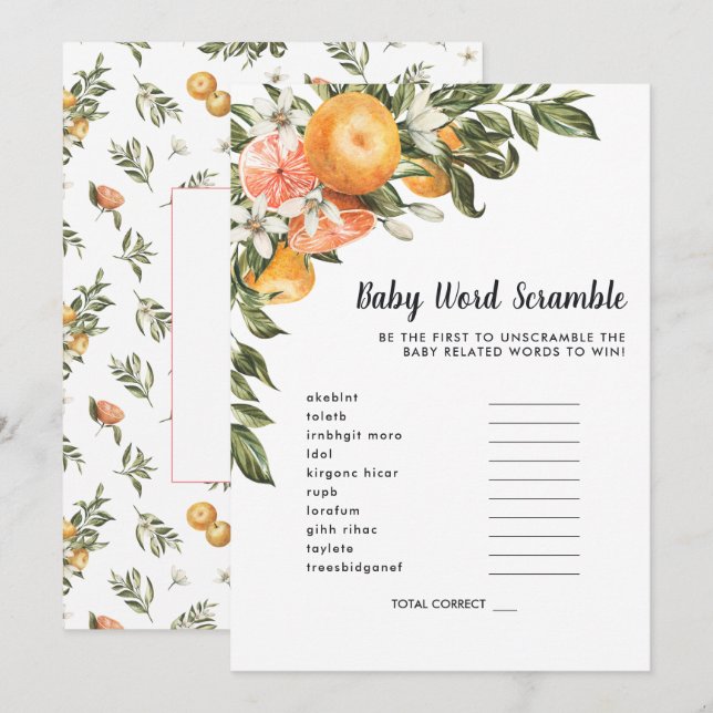 In Bloom | Baby Shower Word Scramble Game Card (Front/Back)