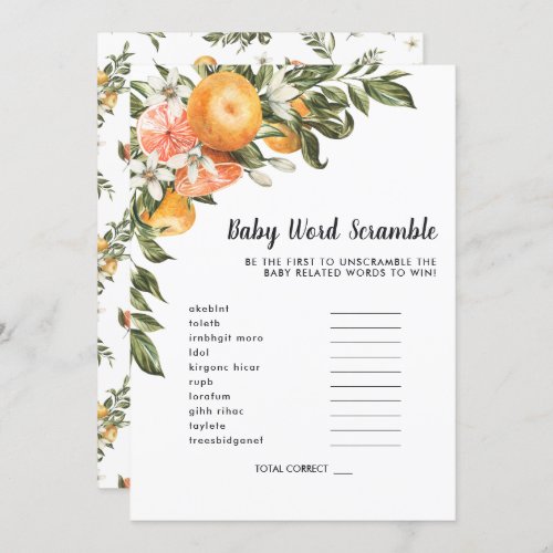 In Bloom  Baby Shower Word Scramble Game Card