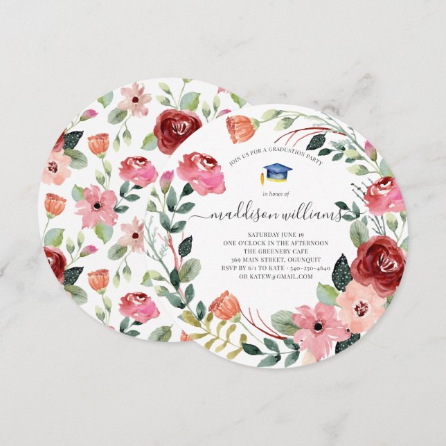 In Bloom | Blush Floral Graduation Party Invitation (Front/Back)