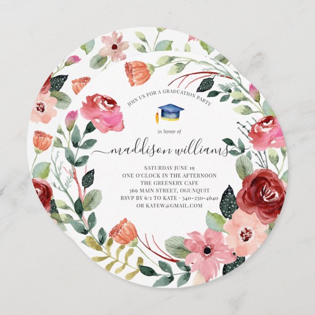 In Bloom | Blush Floral Graduation Party Invitation (Front/Back)