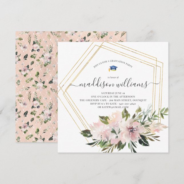 In Bloom | Blush Floral Graduation Party Invitation (Front/Back)
