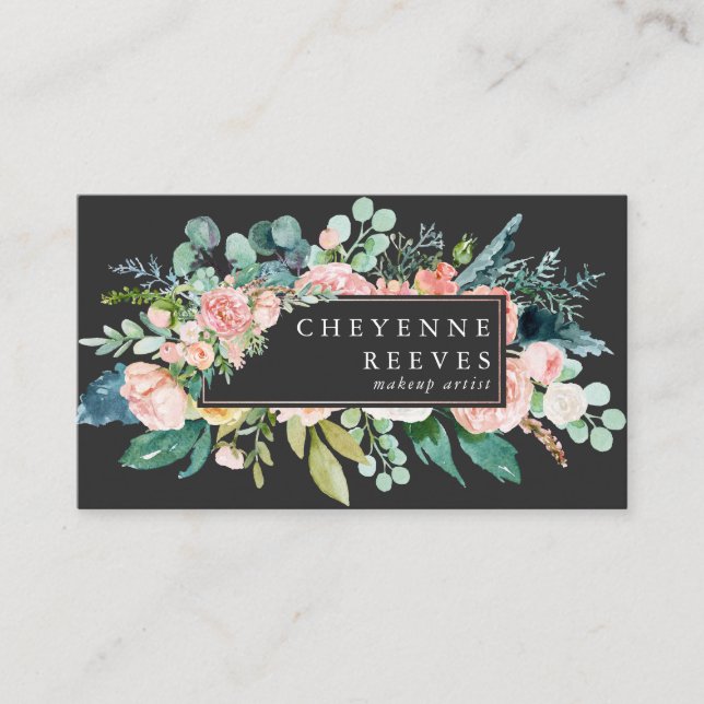 In Bloom | Blush Floral on Black Business Card (Front)