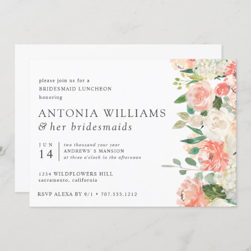 IN Bloom  Floral Peach Pink Bridesmaid Luncheon  I Invitation