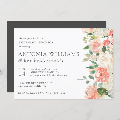 IN Bloom  Floral Peach Pink Bridesmaid Luncheon   Invitation
