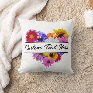 In Bloom - Heart shaped Floral Throw Pillow