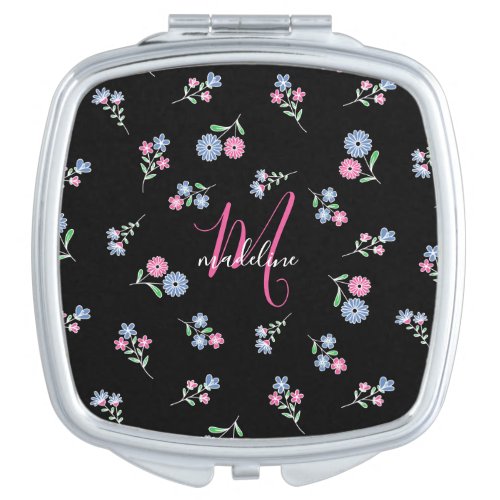 In Bloom Monogrammed Initial Name Flower Compact Mirror