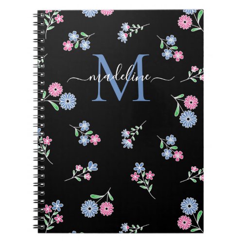 In Bloom Monogrammed Name  Initial Pink Blue Notebook
