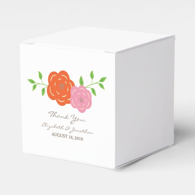 In Bloom Orange Pink Floral Favor Boxes (Front Side)