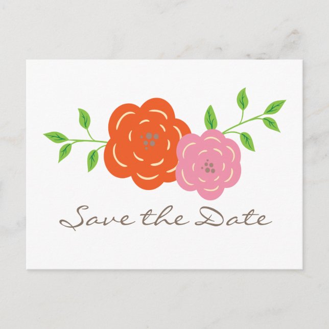 In Bloom Orange Pink Floral Save the Date Postcard (Front)