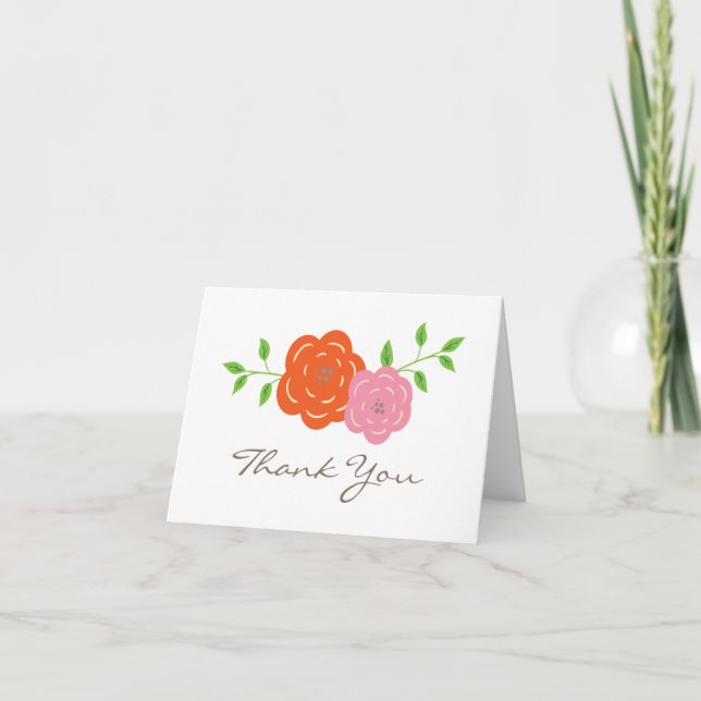 In Bloom Orange Pink Floral Thank You Card (Front)