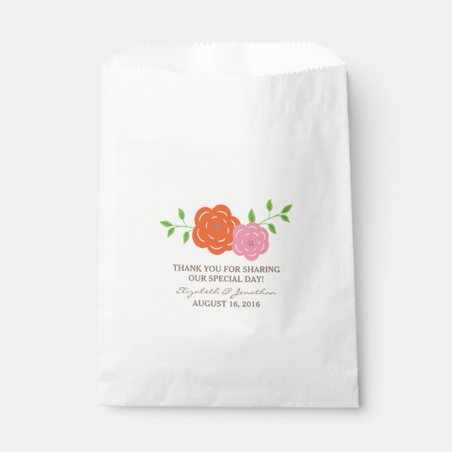 In Bloom Orange Pink Floral Wedding Favor Bags (Front)
