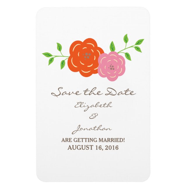 In Bloom Orange Pink Save the Date Flexi Magnet (Vertical)
