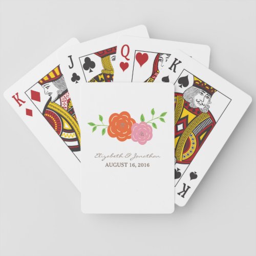 In Bloom Orange Pink Wedding Playing Cards