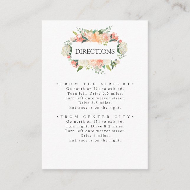 In Bloom | Peach Pink Flowers WEDDING Directions  Enclosure Card (Front)