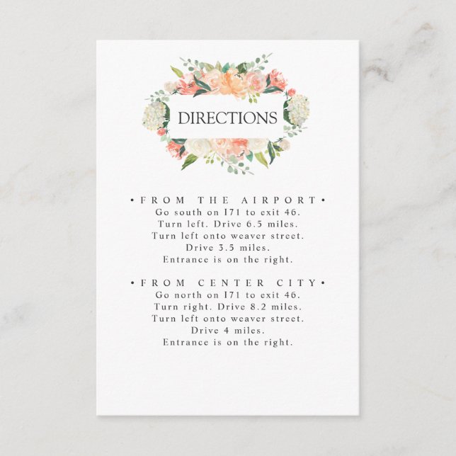 In Bloom | Peach Pink Flowers WEDDING Directions  Enclosure Card (Front)