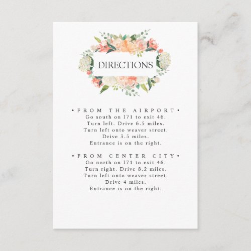 In Bloom  Peach Pink Flowers WEDDING Directions  Enclosure Card