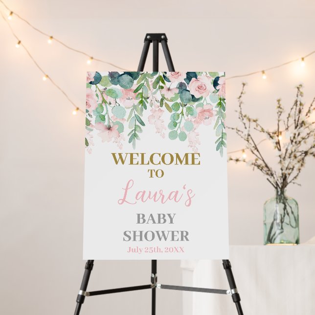 In Bloom Pink Blush Baby Shower Welcome sign (In Situ (Stand))