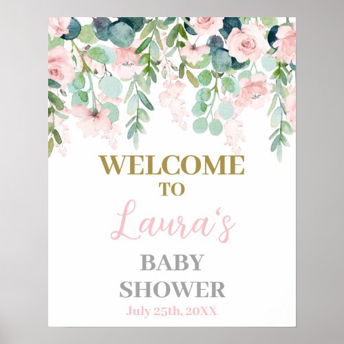 In Bloom Pink Blush Baby Shower Welcome sign