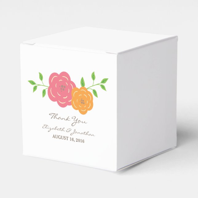 In Bloom Red Orange Floral Favor Boxes (Front Side)
