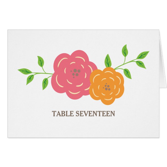 In Bloom Red Orange Floral Table Number Card (Front Horizontal)