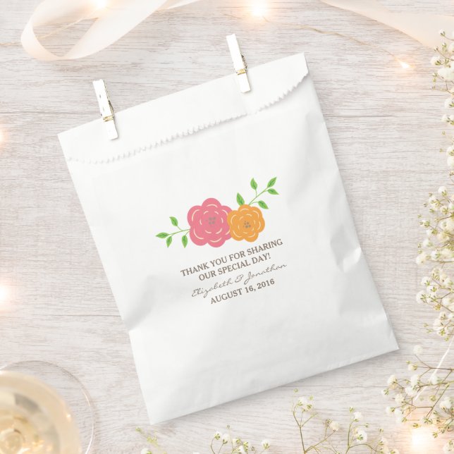 In Bloom Red Orange Floral Wedding Favor Bags (Clipped)