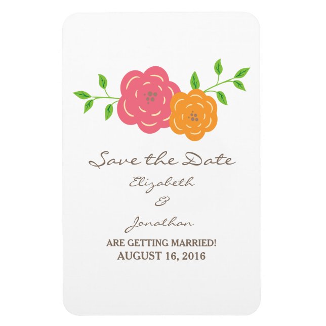 In Bloom Red Orange Save the Date Flexi Magnet (Vertical)