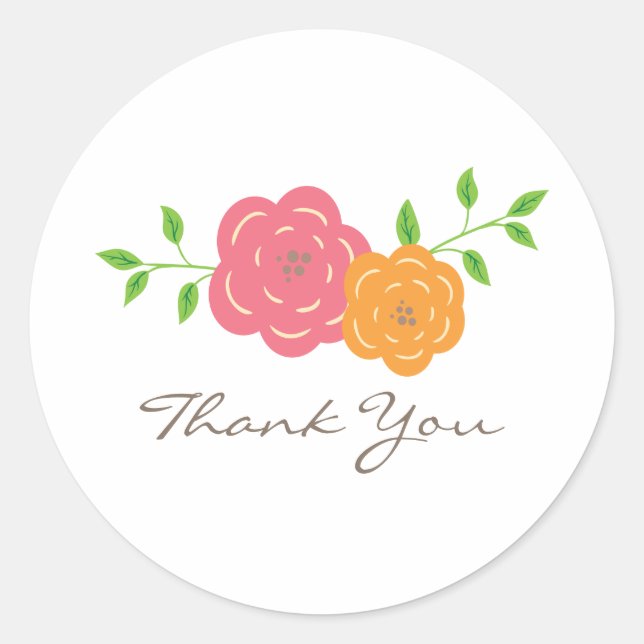 In Bloom Red Orange Thank You Stickers (Front)