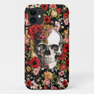 In bloom, retro floral pattern with skull iPhone 11 case