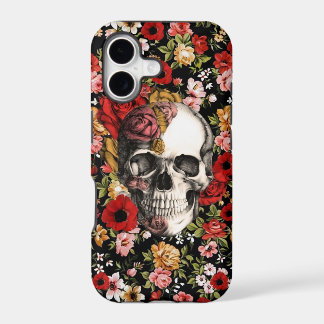 In bloom, retro floral pattern with skull iPhone 17 case