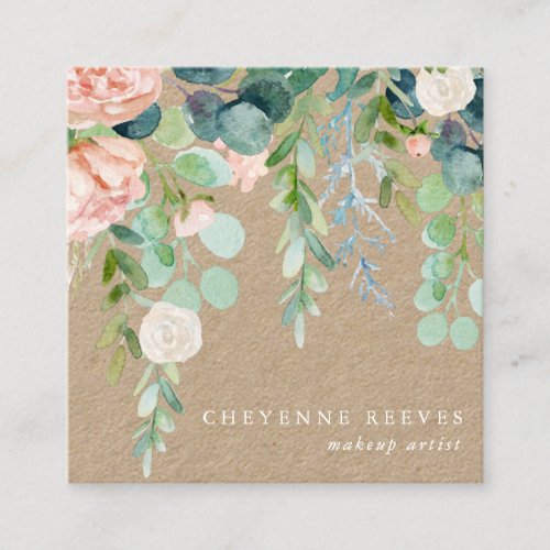 In Bloom  Rustic Watercolor Floral Square Business Card