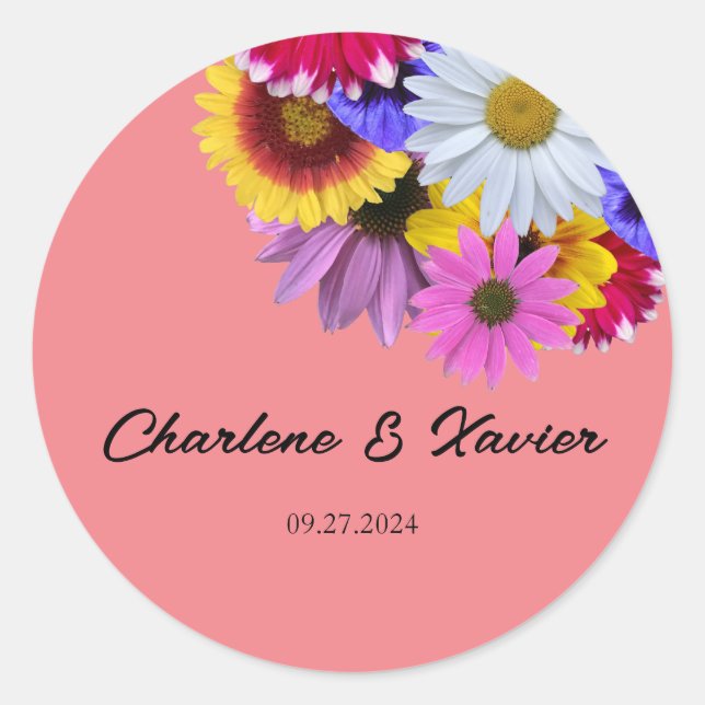 In Bloom Wedding - Round Split Floral Classic Round Sticker (Front)