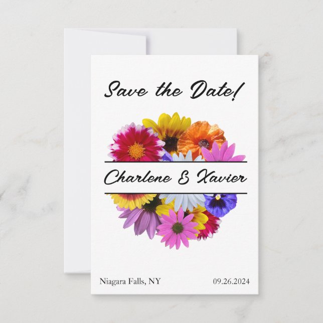In Bloom Wedding - Round Split Floral Save The Date (Front)