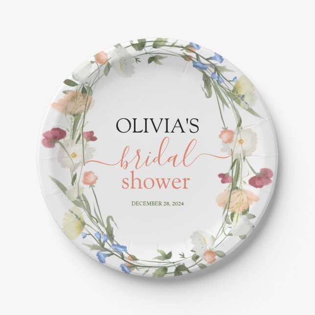 In Bloom Wildflower Floral Bridal Shower  Paper Plates (Front)