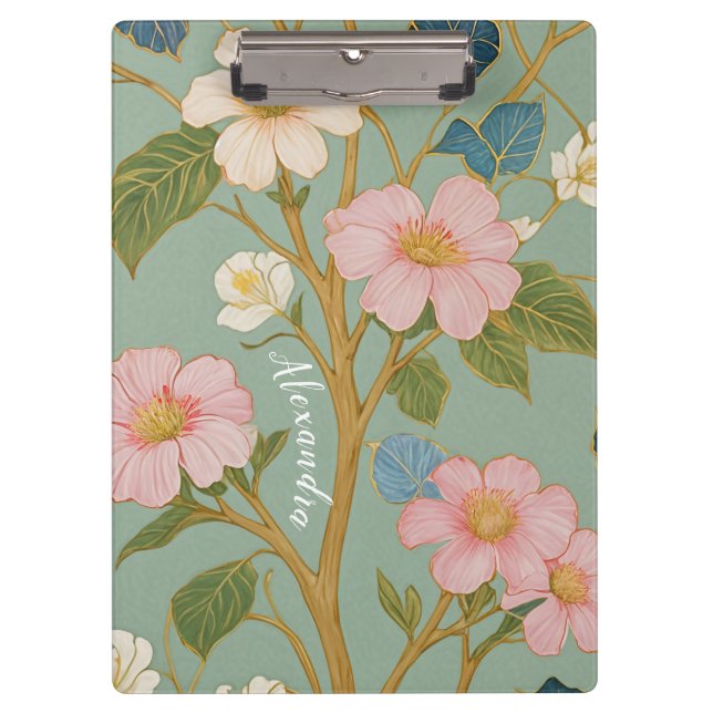 In Blossom: Pastel Branch with Pink Flowers Clipboard (Front)