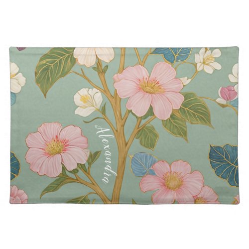In Blossom Pastel Branch with Pink Flowers Cloth Placemat