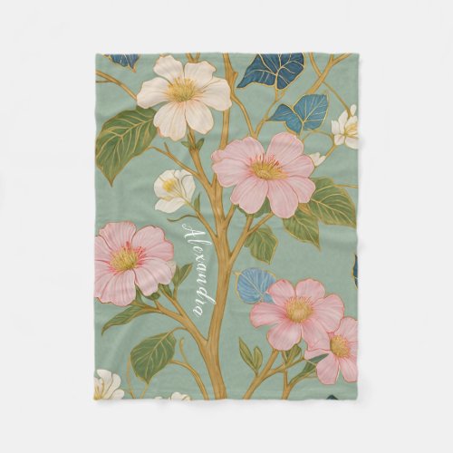 In Blossom Pastel Branch with Pink Flowers Fleece Blanket