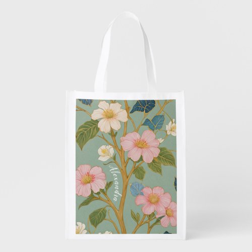In Blossom Pastel Branch with Pink Flowers Grocery Bag