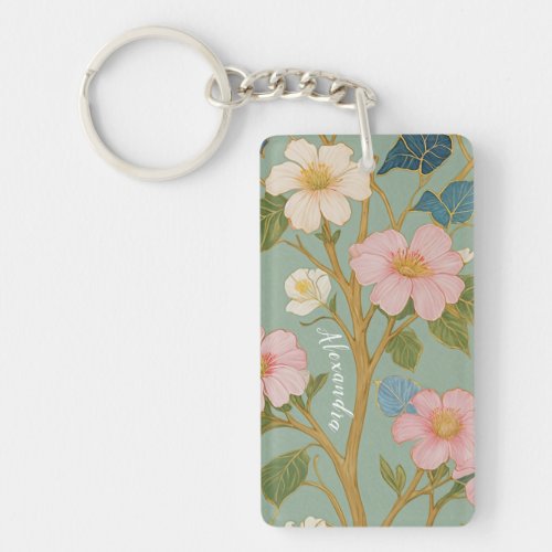 In Blossom Pastel Branch with Pink Flowers Keychain
