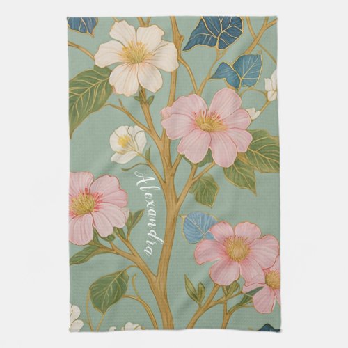 In Blossom Pastel Branch with Pink Flowers Kitchen Towel