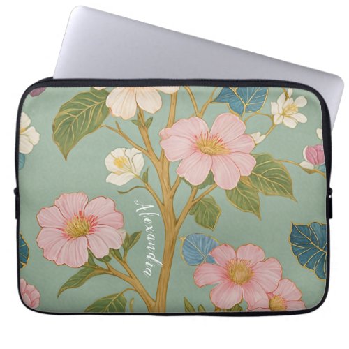 In Blossom Pastel Branch with Pink Flowers Laptop Sleeve
