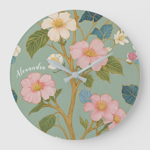 In Blossom Pastel Branch with Pink Flowers Large Clock