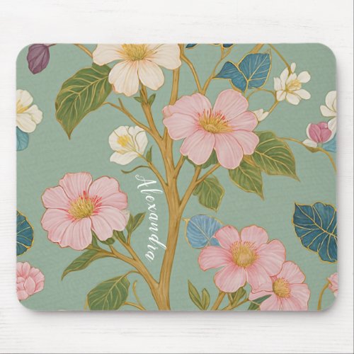 In Blossom Pastel Branch with Pink Flowers Mouse Pad