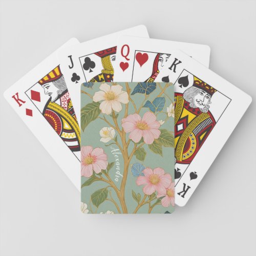 In Blossom Pastel Branch with Pink Flowers Poker Cards