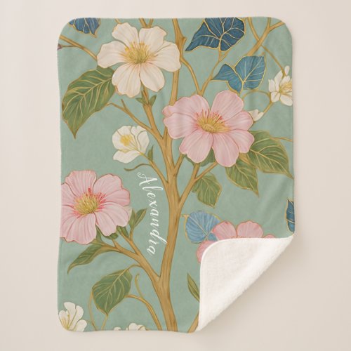 In Blossom Pastel Branch with Pink Flowers Sherpa Blanket