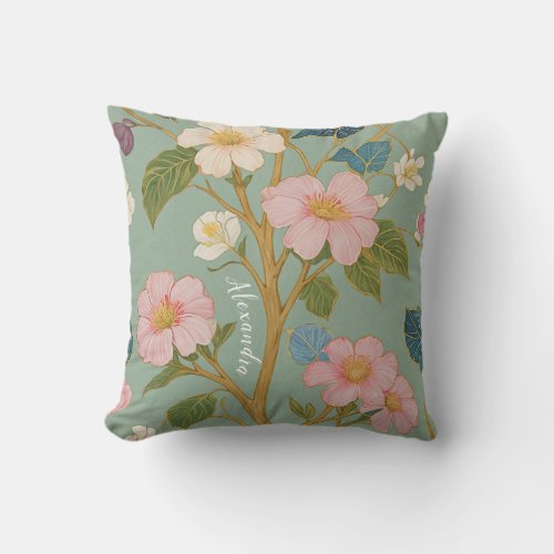 In Blossom Pastel Branch with Pink Flowers Throw Pillow