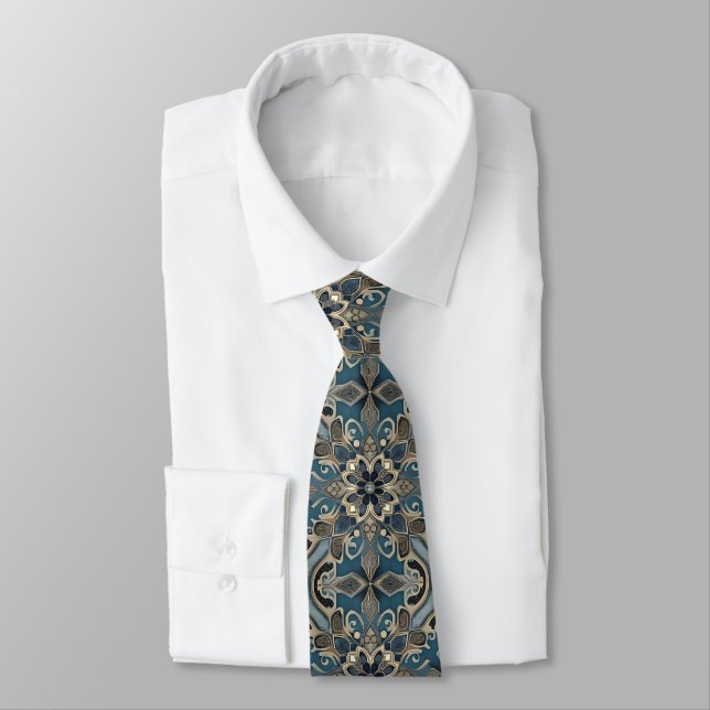 in blue neck tie (Tied)