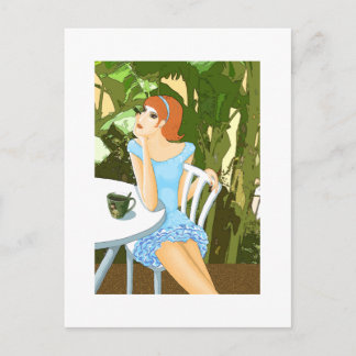 in blue postcard