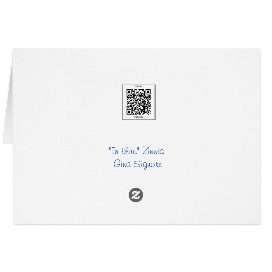 In blue, Zinnia card, flower (Back Horizontal)