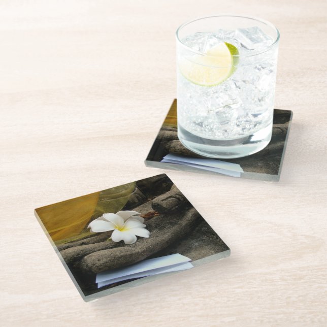 In Buddha's Hand Glass Coaster (Angled)